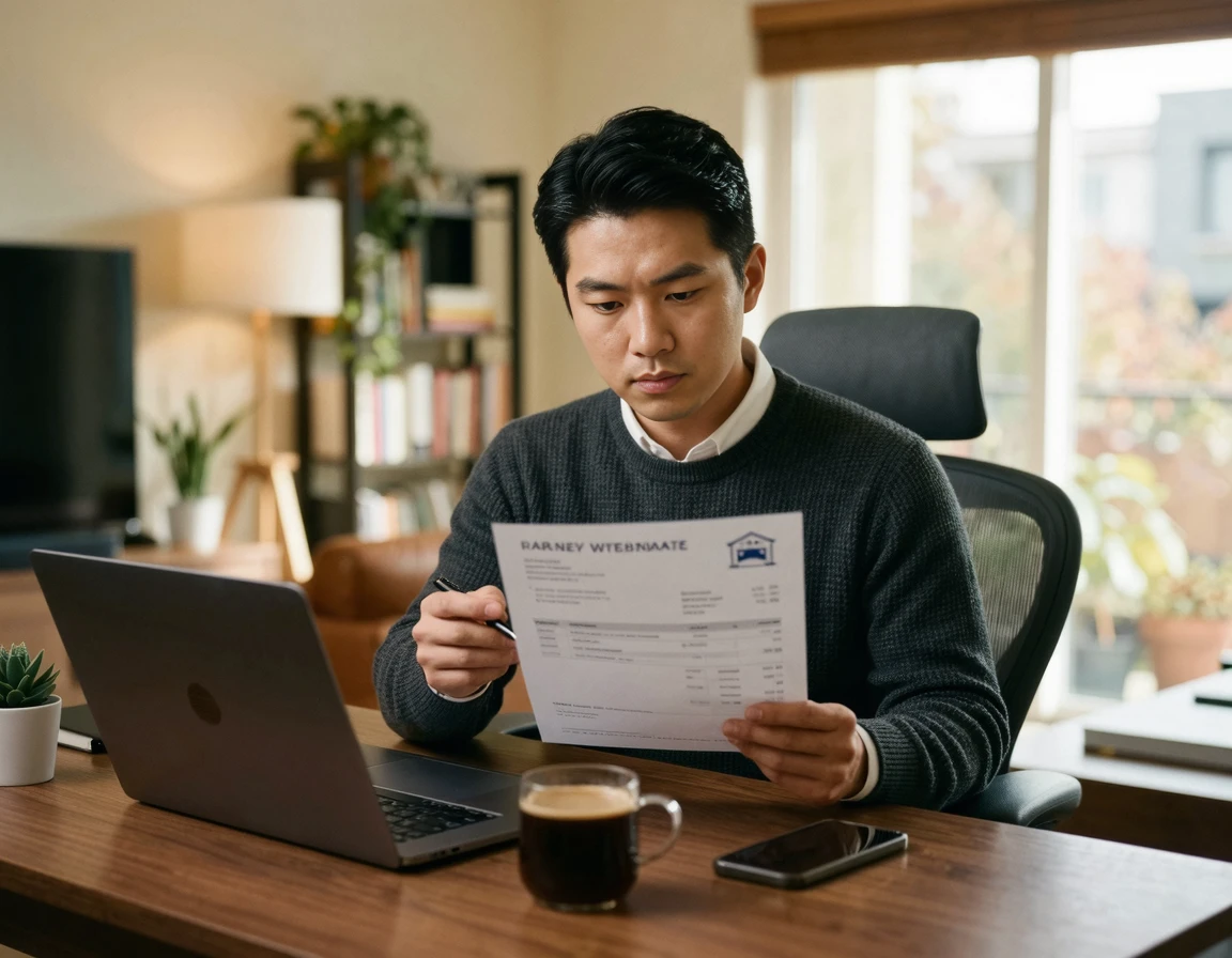 자동차 수리 견적서를 심각하게 검토하는 남성