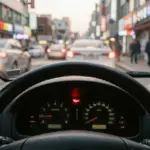 계기판에 켜진 빨간색 엔진 오일 경고등