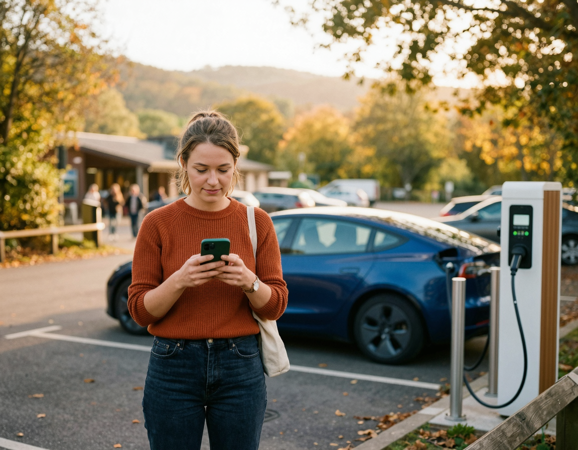스마트폰으로 지역별 전기차 보조금 비교를 검색하는 모습