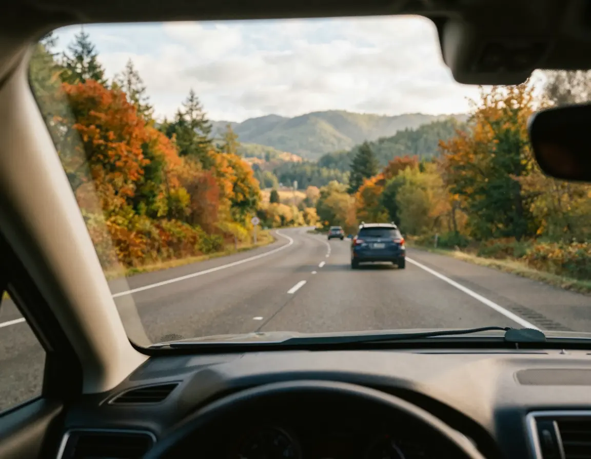 썬팅된 자동차 실내에서 바라본 맑은 시야의 전면 유리