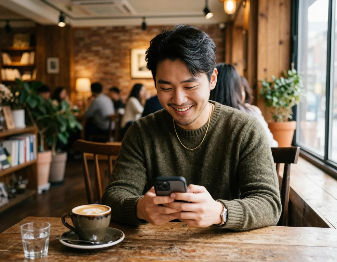 스마트폰으로 미납 요금을 납부하며 안도하는 남성