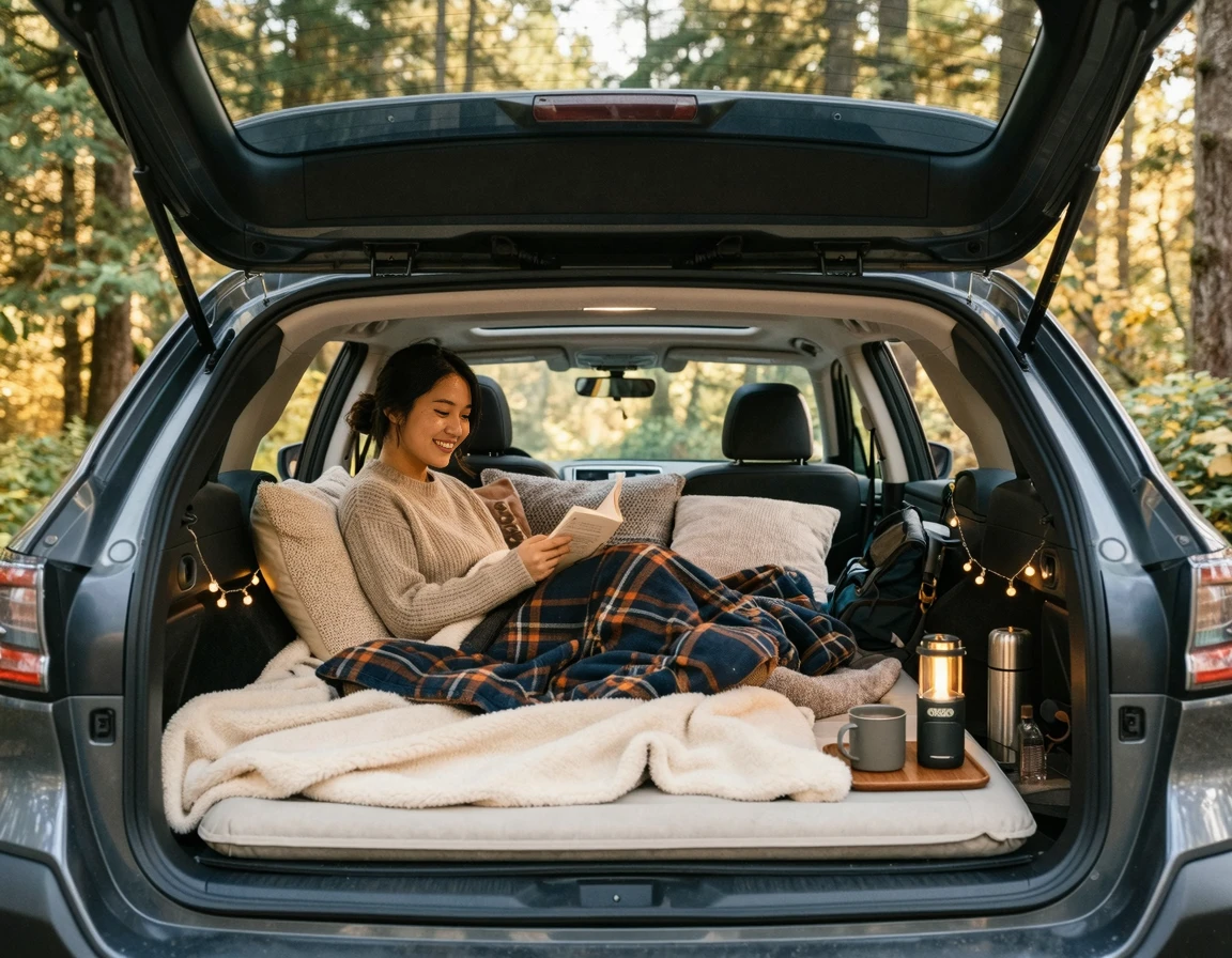 아늑하게 세팅된 차박 평탄화 매트