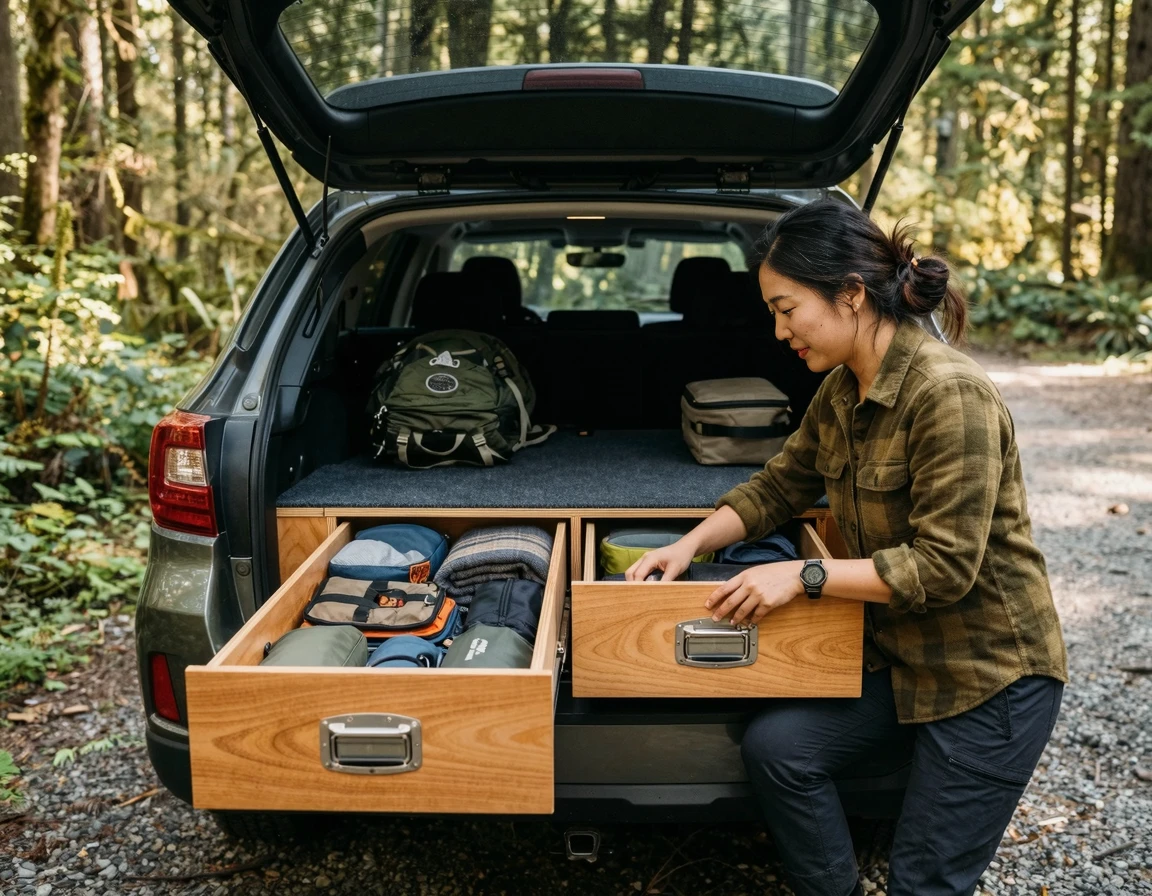 SUV 트렁크 평탄화 개조 작업 모습