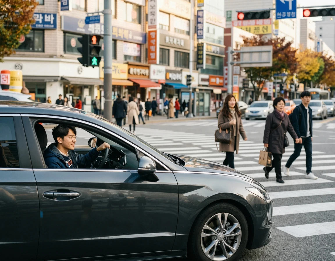 횡단보도 앞에서 일시정지한 운전자