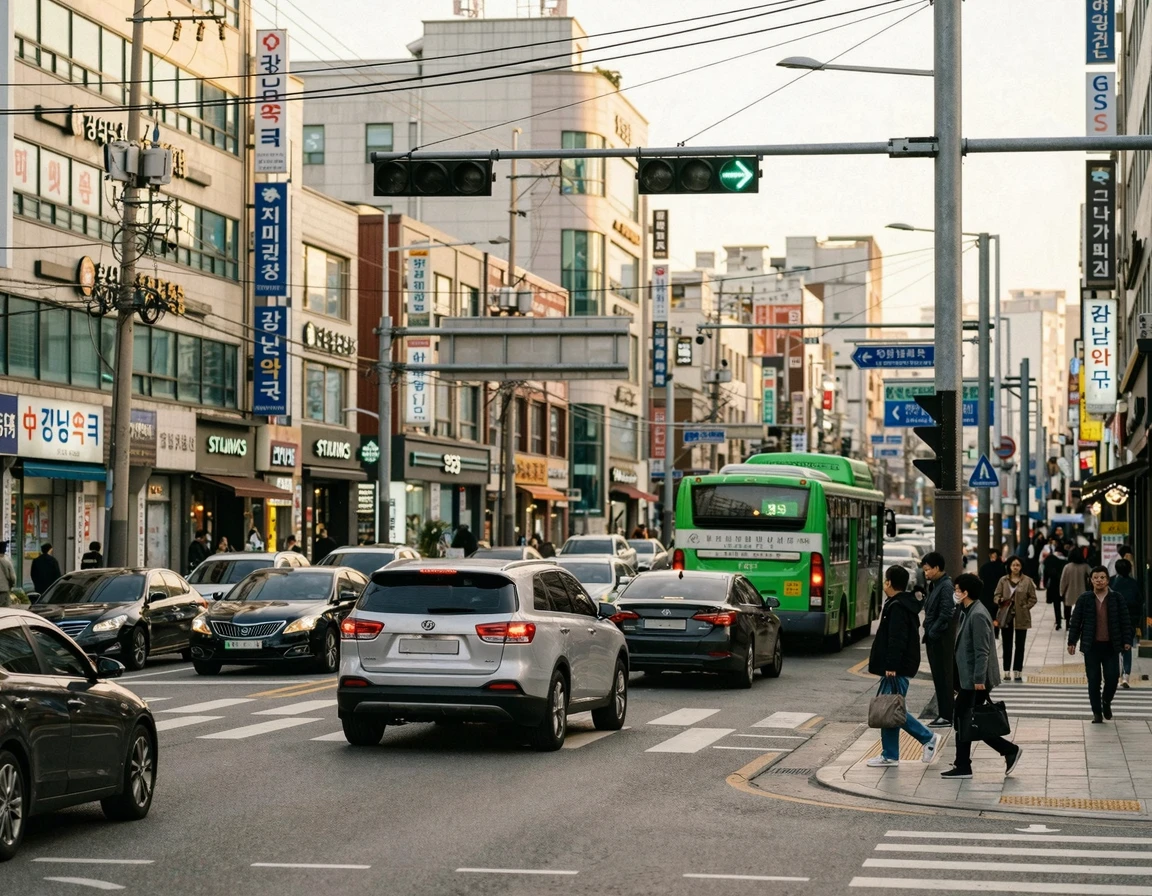 한국 교차로 우회전 전용 신호등 모습