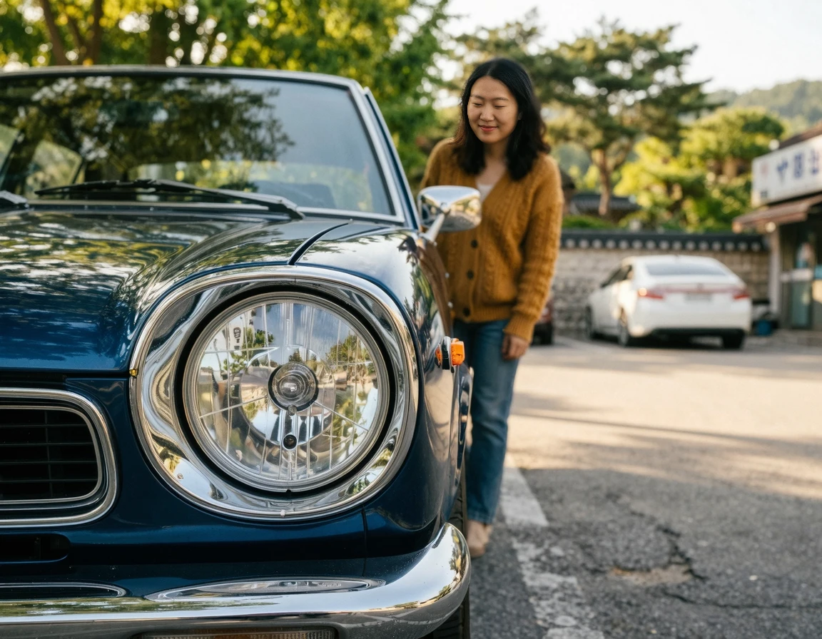 복원이 완료되어 투명하고 반짝이는 자동차 헤드라이트