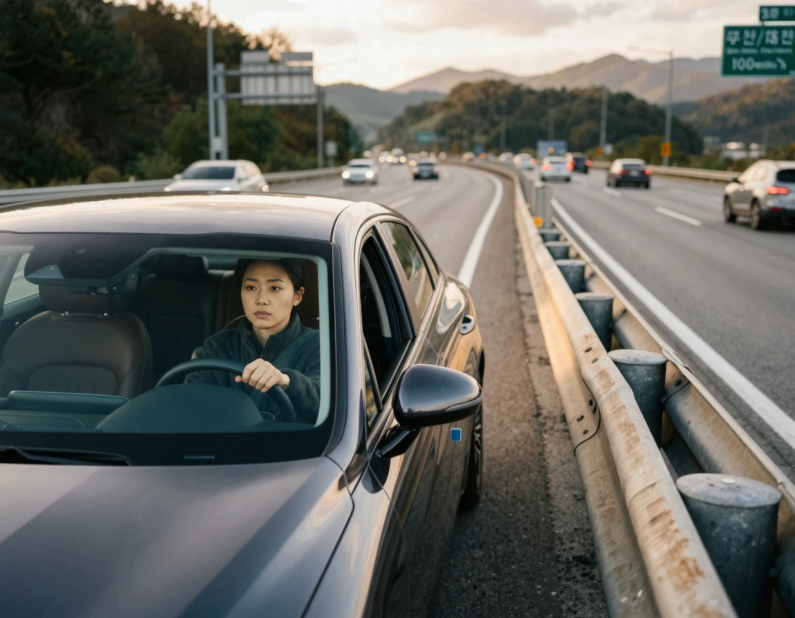 가드레일에 차체를 붙여 감속하는 상황 시뮬레이션